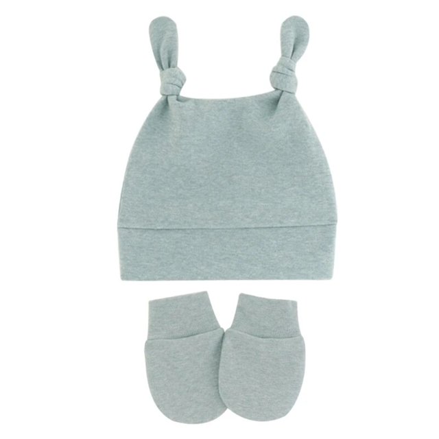 Gorros de algodón para bebé recién nacido, conjunto de sombrero y mitones de Hospital, guantes elásticos de Color caramelo sólido, gorro cálido para niño de 0 a 1 años