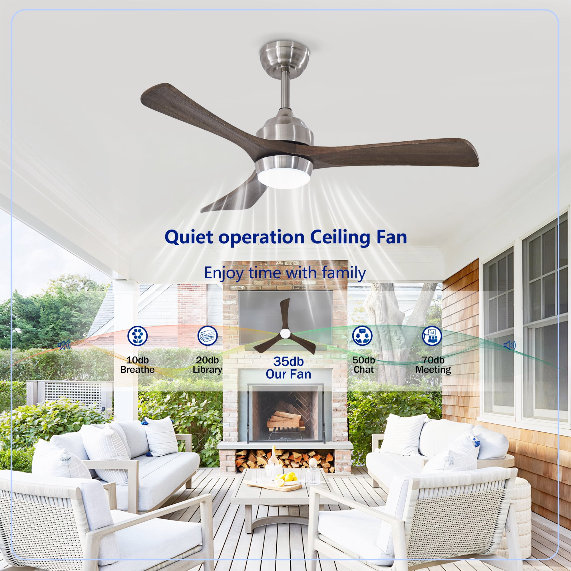 Leumius 42" Solid Wood Blades Ceiling Fan with Light and Remote Control,Quiet DC Motor 3 Blade Ceiling Fans 6 Speed Levels,Reversible for Patio Living Room Bedroom Office Black Nickel