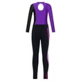 thumbnail image 4 of iEFiEL Girls Long Sleeve Shiny Rhinestones Leotard with Side Stripes Pants Contrast Color Gymnastics Dance Suit Purple&Pink 12, 4 of 7