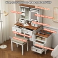 thumbnail image 3 of Vastcury Farmhouse Makeup Vanity Desk with LED Lighted Mirror and Charging Station, Bedroom Dressing Vanity Table Set with Drawers, Natural Wood, 3 of 9