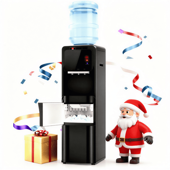 UrbanSync 4-in-1 Top-Loading Water Dispenser with Ice Maker, Hot, Cold and Room Temperature Water, Compatible with 3–5 Gallon Water Bottles, Child Lock, Suitable for Home and Office Use, Black