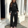 thumbnail image 3 of Fjofpr Girls Clothes Sets Size 6 Girl's Tracksuits 2 Pieces Outfits Winter Printed Hooded Sweatshirt Wide-Leg Pants Casual Sports Fleece-Lined Warmth Two-Piece Set Kids 5-14 Years, 3 of 7