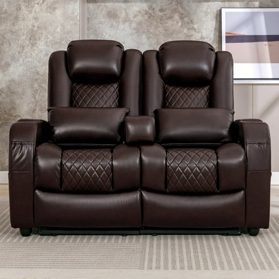 57" Loveseat Recliner, Recliner Sofa with 3 Cup Holders and 2 Pillows, Wall Hugger Recliners & 135° Reclining Loveseat (Brown PU Leather Furniture)