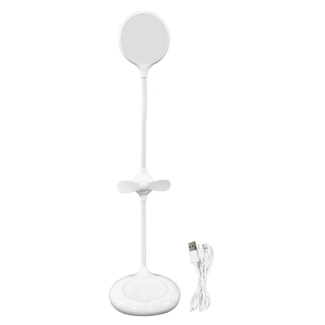 Luz de escritorio LED Diseño de ventilador único 3 niveles de atenuación Cuello de cisne flexible de 360 ° Carga USB Lámpara de escritorio pequeña multifunción