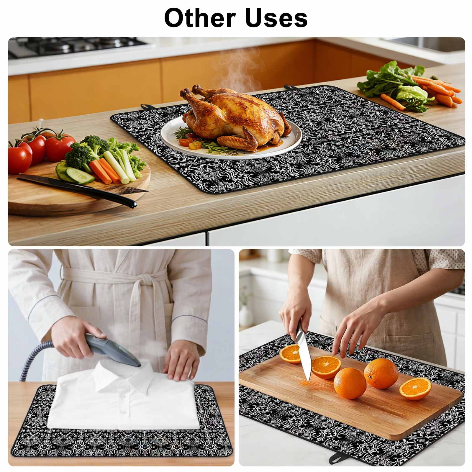 Black and White Stove Top Cover for Electric Stove, Heat-proof & Non Slip Glass Top Stove Cover Protector, Modern Moroccan Geometric Abstract Art Kitchen Flat Cooktop Rubber Mat 24x21 Inches