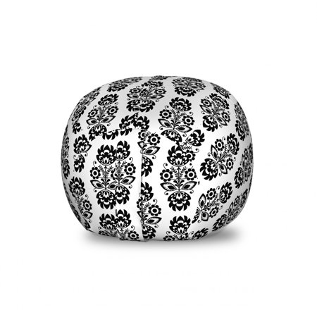 Polish Folk Art Storage Toy Bag Chair  Repetitive Pattern of Monochrome Traditional European Floral Motif  Stuffed Animal Organizer Washable Bag  Small Size  Charcoal Grey White  by Ambesonne