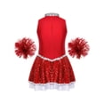 thumbnail image 4 of Aislor Girls Sequins Cheerleading Uniform Cheer Leader Outfits Performance Costume Dance Dress with Pom Poms Red 14, 4 of 7