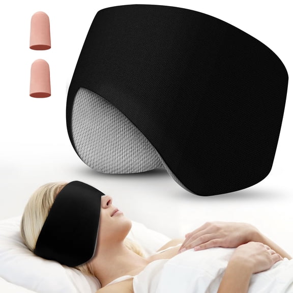 Sleep Mask & Earmuffs for Sleep - 2 in 1 Ear & Eye Mask with Ear Plugs | Sleep Mask with Warm Ear Covers, Blindfold with Adjustable Strap for Side Sleeper, Blackout Eye Cover for Travel, Nap (Black)