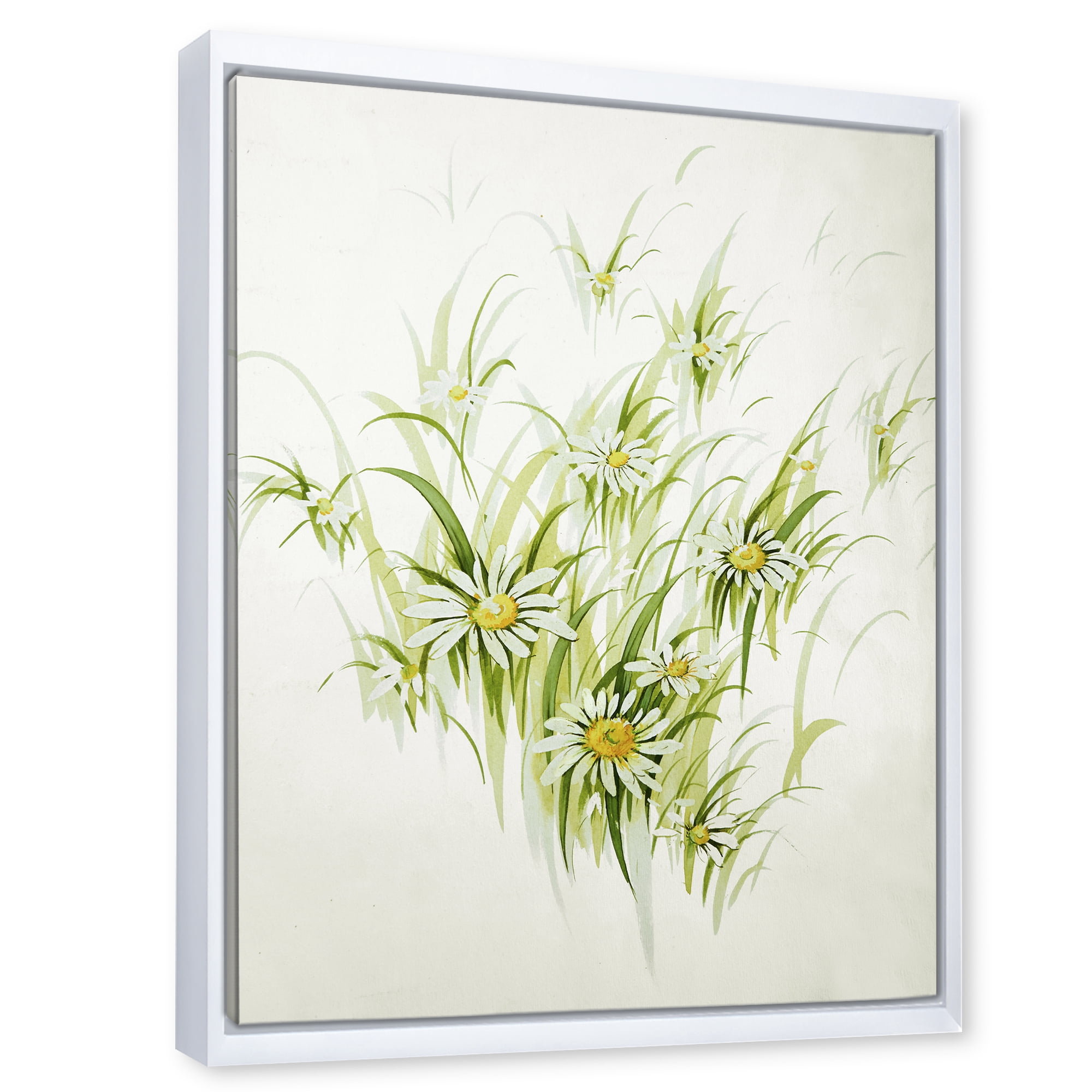Designart 'Abstract Retro Drawing of Flowers I' Vintage Framed Canvas Wall Art Print