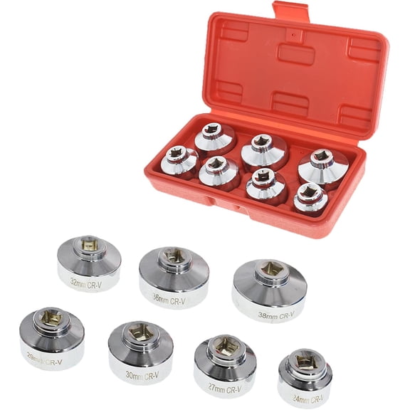 munirater 7 Piece Oil Filter Cap Wrench Tool Kit 24mm 27mm 29mm 30mm 32mm 36mm 38mm Socket Set Automotive Cartridge Oil Filter Housing (Black)