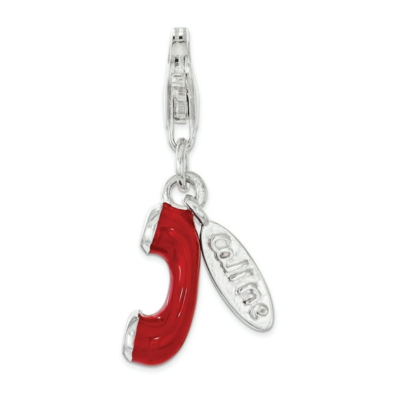 Sterling Silver Amore La Vita Rhod-Pl Enameled Call Me 3D Phone Charm Made In Thailand qcc1217
