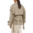 thumbnail image 5 of Spring Fall Women Long Sleeve Solid Double Breasted Lapel Trench Coat with Belt, 5 of 6