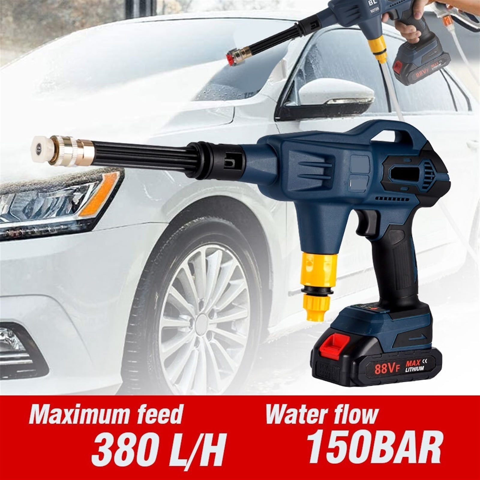 3200W 150Bar Brushless Electric High Pressure Car Washer Cordless Multifunction Portable Power Tool For 18v Battery ,Effortless cleaning
