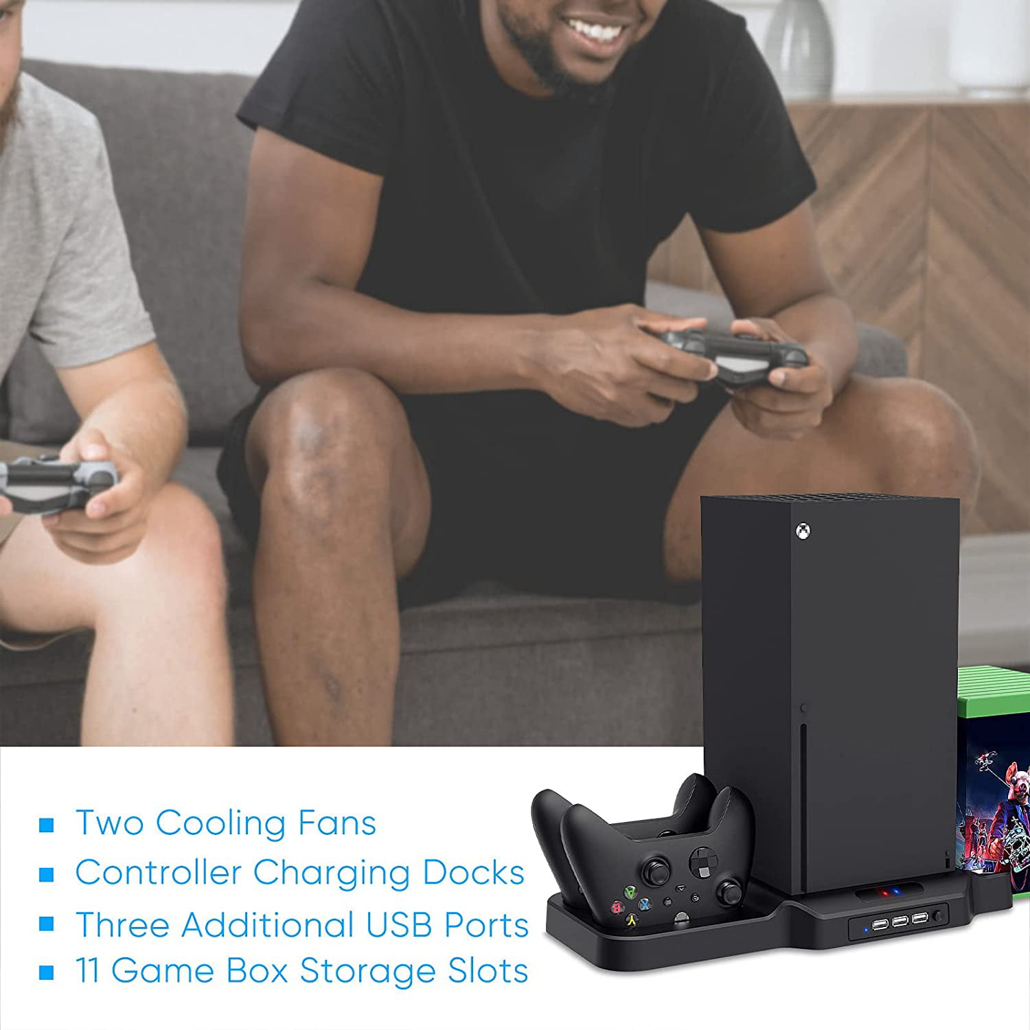 Black Vertical Stand for Series X with Cooling Fan Charging Station for Xbox Series X Console with 11 Game Storage Organizer 3 USB Port