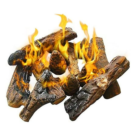 10pcs Ceramic Wood Logs, Small Gas Fireplace Logs for All Types of Indoor, Gas Inserts, Ventless & Vent Free, Ethanol, Electric, Propane or Outdoor Fireplaces & , Fireplace Accessories