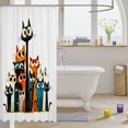 thumbnail image 3 of Manfei Whimsical Cat Shower Curtain 72Wx84L, Cartoon Kitten Bathroom Shower Curtain, Orange Teal, 3 of 5