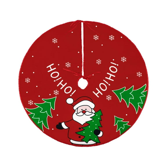 Tkrady Christmas Tree Skirt Red Christmas Tree Ornaments Soft Plush Christmas Tree Cushion for Decorating Holiday Parties 48 Inch with Snowy Landscape and Christmas Tree Patterns-HO!HO!Santa Claus