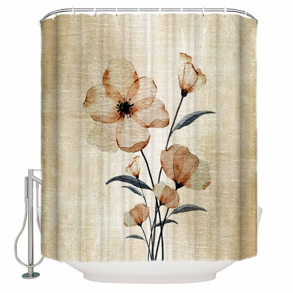 Fabric Shower Curtain, Abstract Gradient Brown Flowers Floral Bathroom Curtain with 12 Hooks Waterproof No Bad Odor Machine Washable Bath Curtains for Bathroom, Spa Room, Background Cloth, 66"x72"