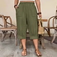 thumbnail image 3 of Womens Capris with Pockets Cotton Linen Lightweight Loose Wide Leg Lounge Elastic High Waisted Capri Pants (XL, Green), 3 of 8