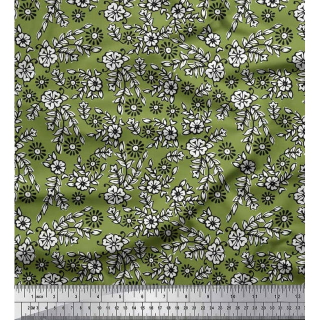 Soimoi Poly Georgette Fabric Leaves & Floral Block Decor Fabric Printed Yard 52 Inch Wide