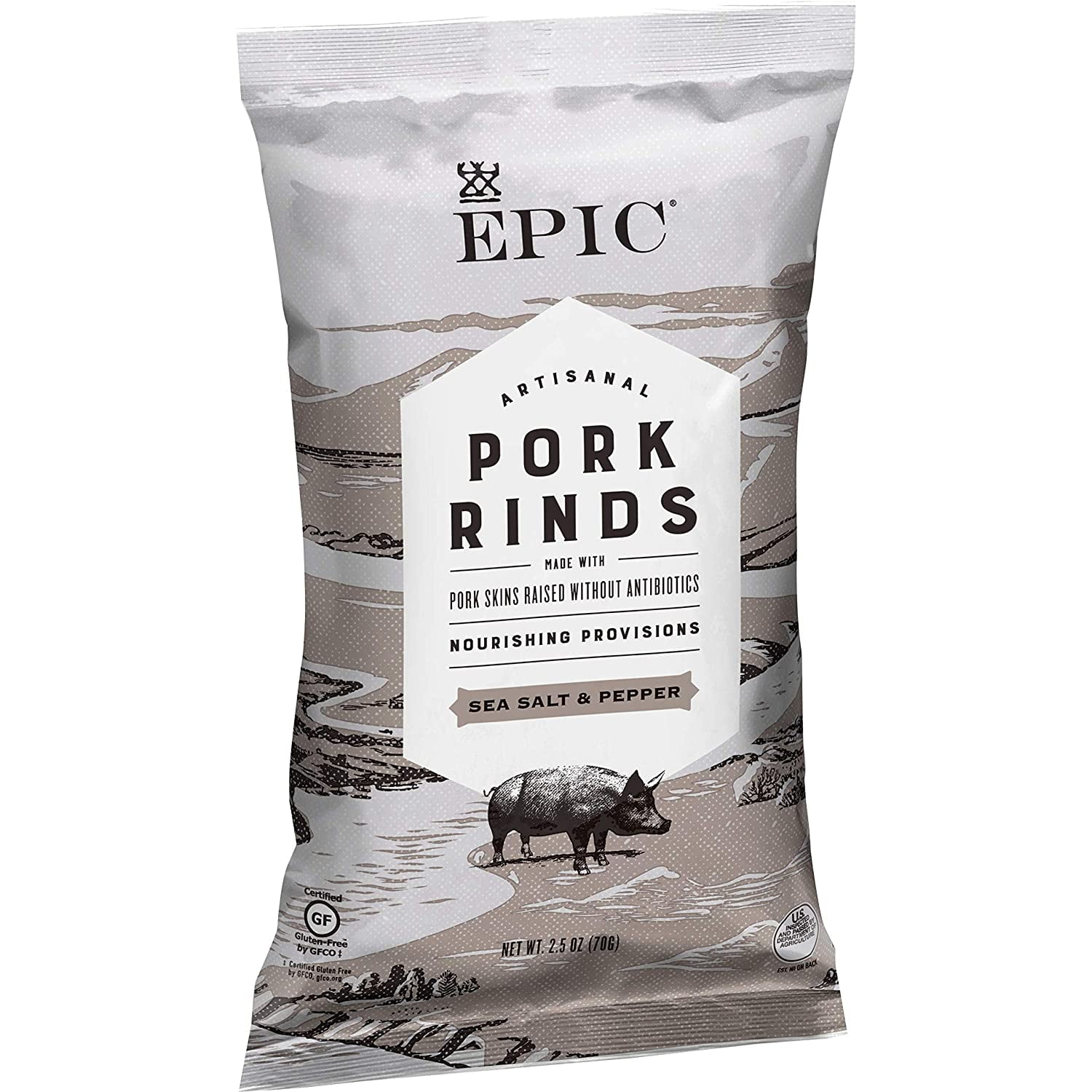Epic Artisanal Pork Rinds Sea Salt & Pepper 2.5 oz Pack of 3