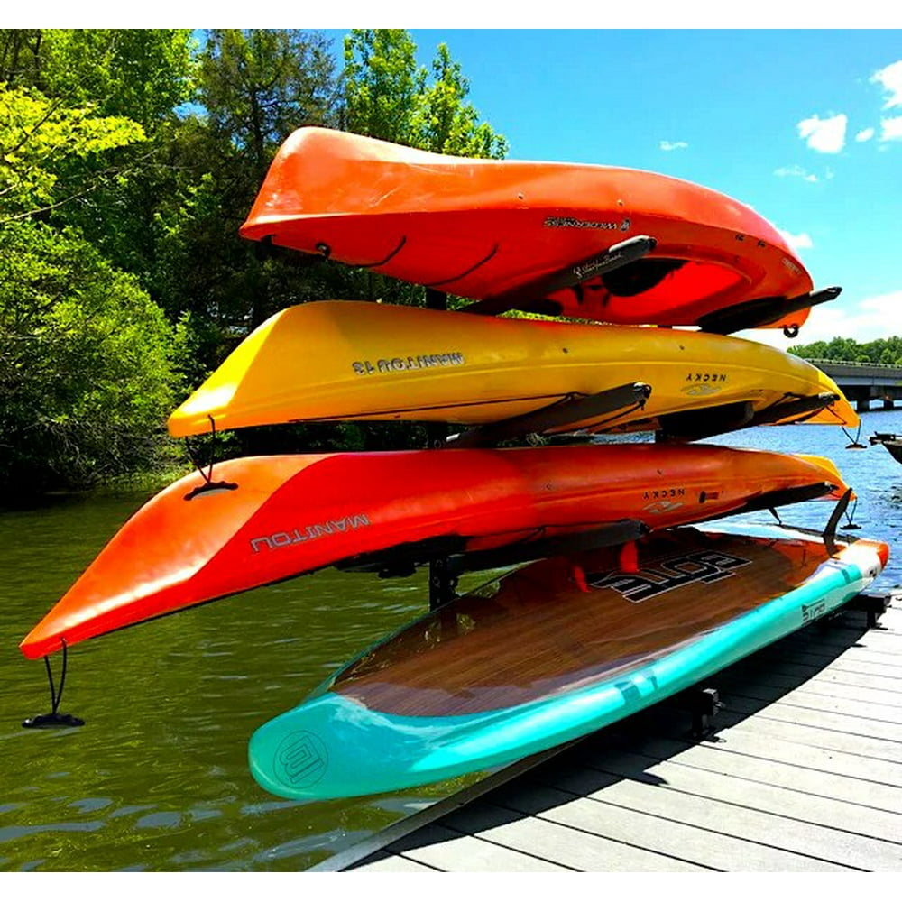 StoreYourBoard 4 Kayak Dock Storage Rack, HeavyDuty Metal Stand, Holds 400 lbs, Outdoor Over