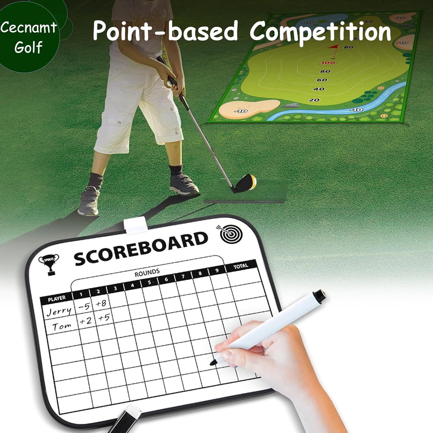 Spvtwiu Golf Chipping Game, Battle Golf with Golf Club & Hitting Mat, Chip Sticky Practice Golf Game Set for Adults Kids Indoor Outdoor Backyard