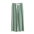 thumbnail image 2 of Antinious Womens Pajama Pants Solid Satin Wide Leg High Waisted With Pockets,Winter Pants for Women,Pajama Pants Women,Green,M, 2 of 3