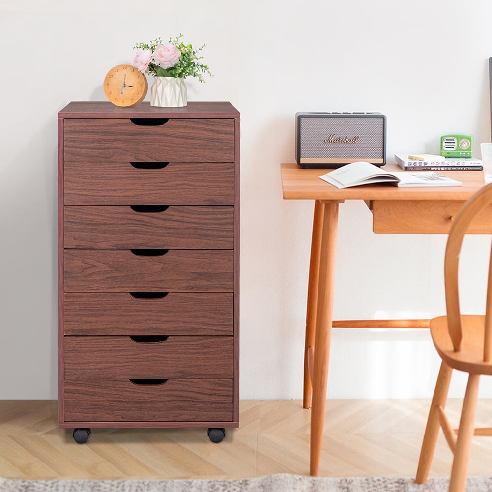 Canddidliike 7-Drawer Nightstand with Wheels, Mobile Dresser Chest for Home Office Study Bedroom