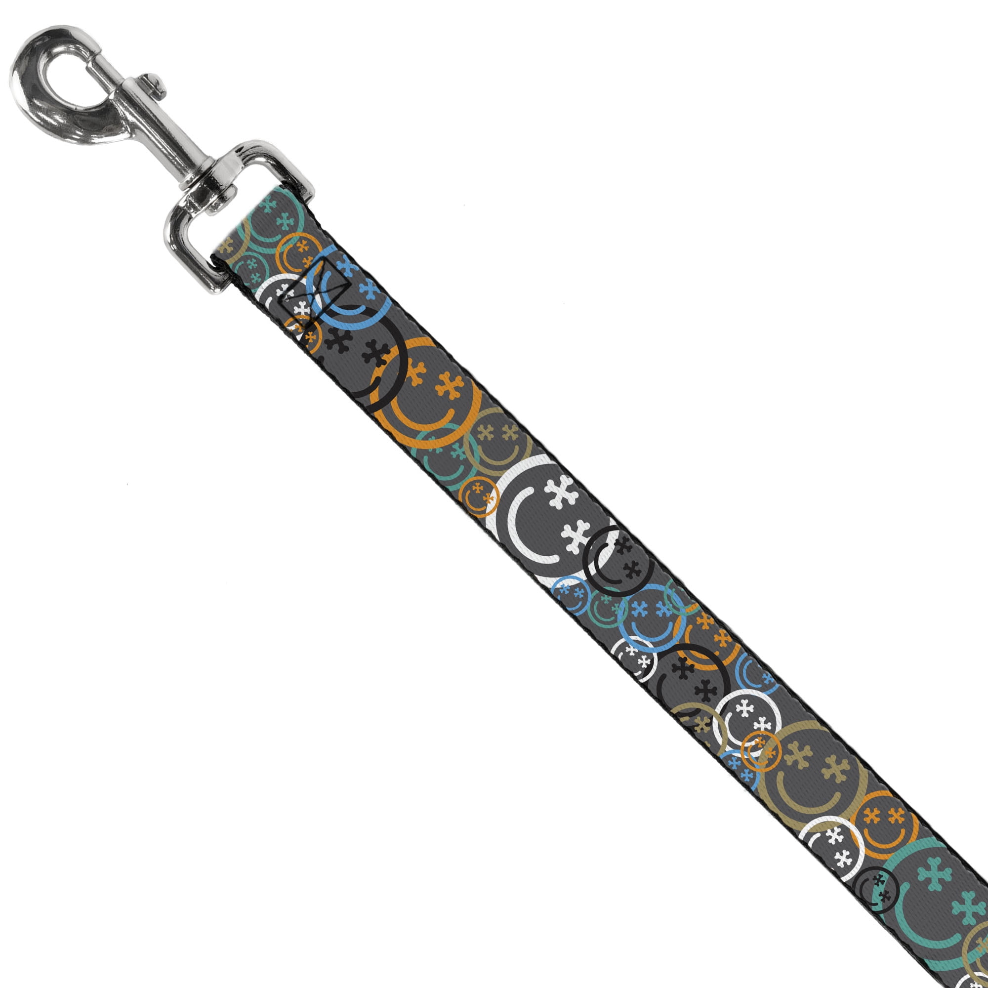 Buckle-Down Pet Leash, Dog Leash, Smiley Face Crossbones Stacked Gray Multi Color, 6 Feet Long 1.0 Inch Wide
