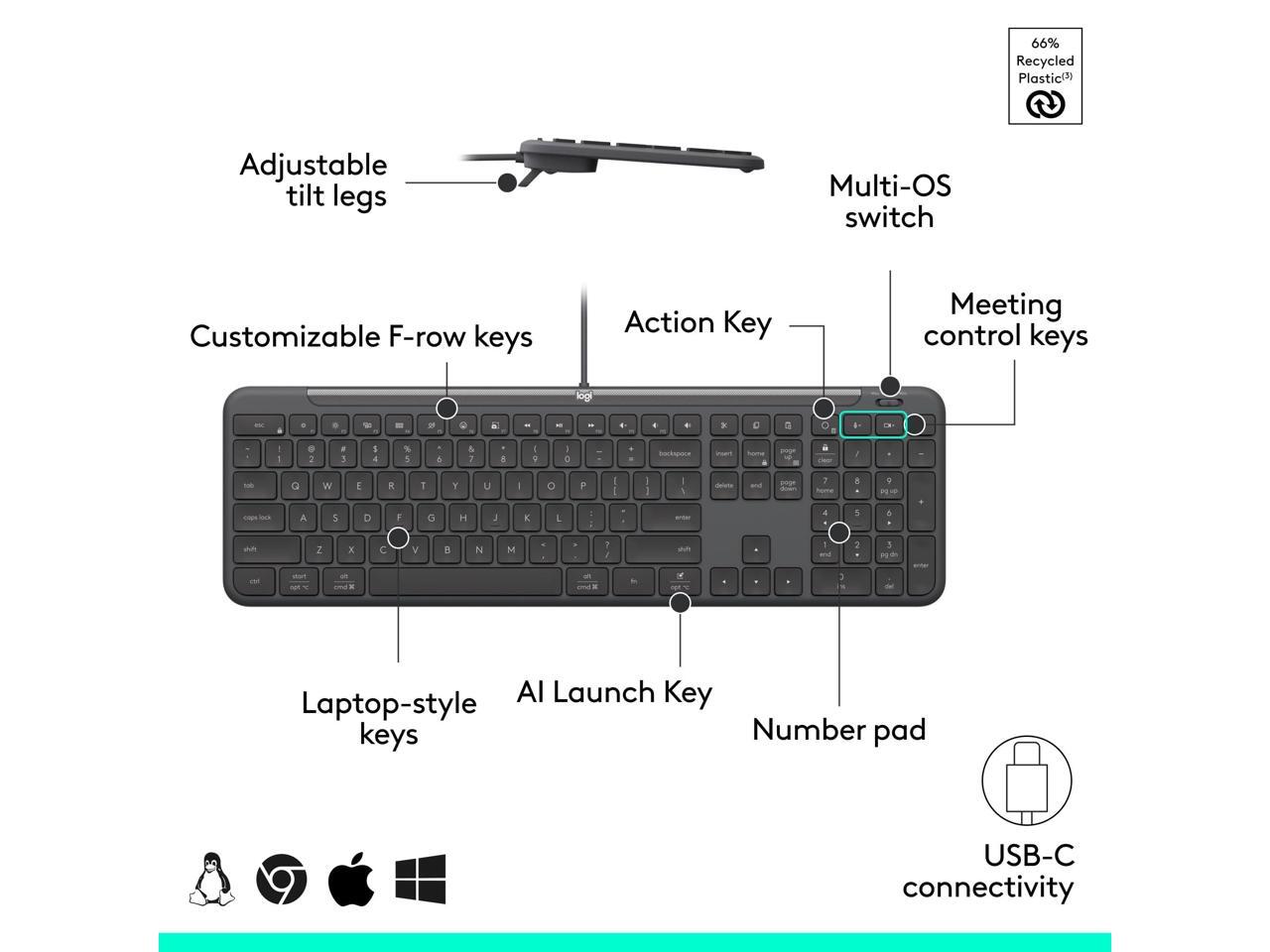 Logitech Signature Slim K620 Wired Keyboard for Business, Graphite