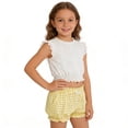 thumbnail image 4 of Girls Plaid Ruffled Bloomers, Elastic Waist Cute Gingham Shorts with Bow for Playdates and Casual Outings Yellow 160, 4 of 8