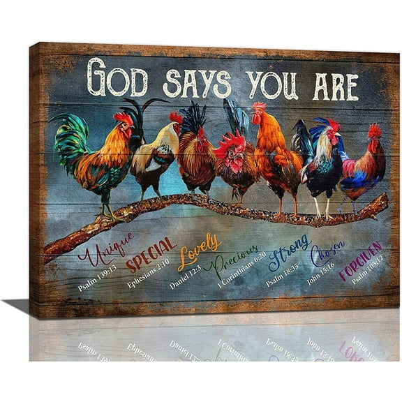 Farmhouse Chicken Wall Decor Rustic Rooster Pictures Wall Art God Says You Are Canvas Print Painting Modern Home Framed Artwork For Living Room Bathroom Bedroom 12"X16"