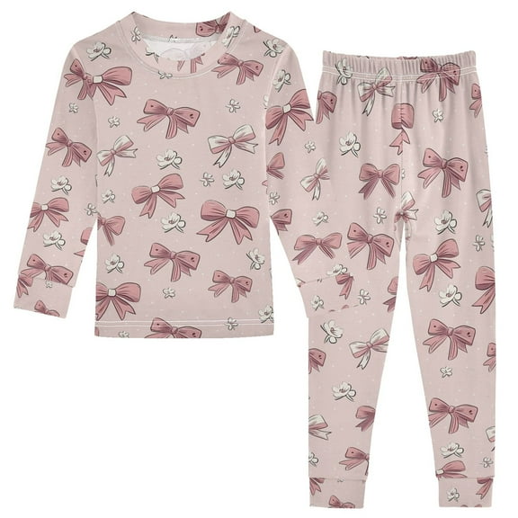 joogoo Bow Flowers 2 Piece Long Sleeve Tee and Pants Cotton Pajama Set 5Y