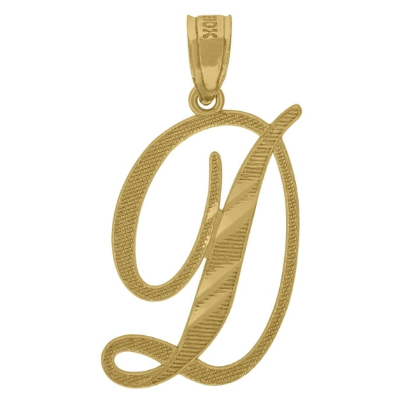 Pure 10k Yellow Gold Unisex Initial "D" Letter Pendant 0.8g Diamond Cut Charm
