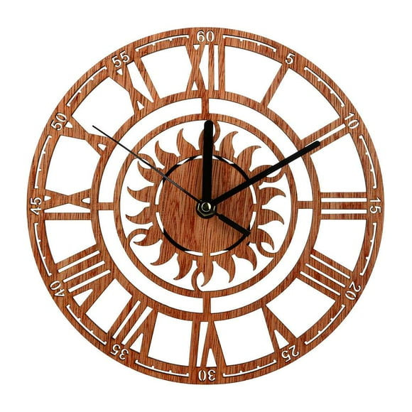 Shengyu Sun Shaped Round Roman Numeral Wood Clock Home Office Shop Decorative Wooden Hanging Clock