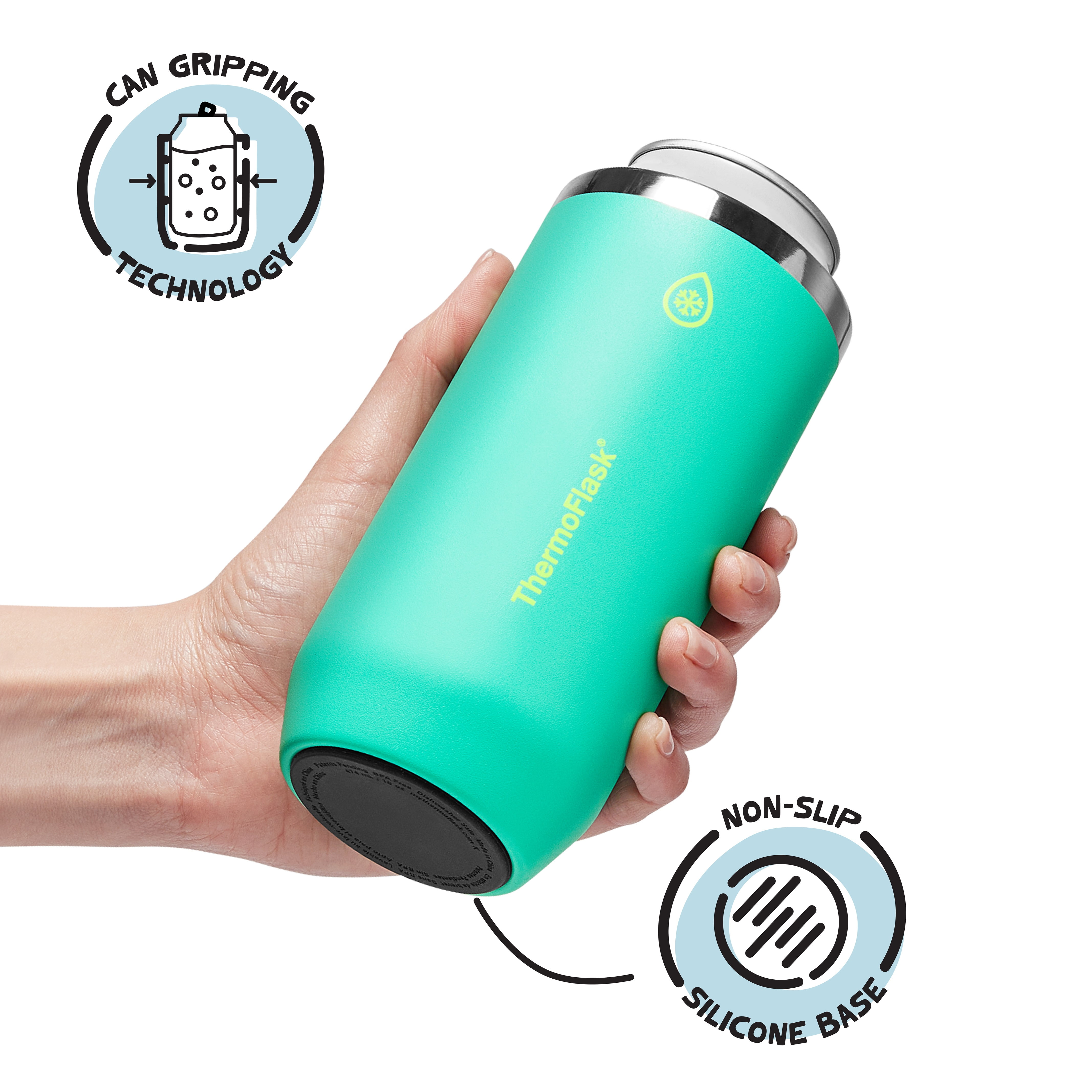 ThermoFlask 16 oz Tall Size 2-In-1 Insulated Can Cooler and Cup, Durable Stainless Steel, Non-Slip Base, Dishwasher Safe, Beverage Container, Screamin' Green