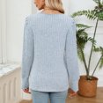 thumbnail image 2 of SHIBEVER Womens sweater Tops Long Sleeve V Neck Eyelet Business Casual 2024 Blouses Smocked Puff Fall knitwear clothes BLue, 2 of 5