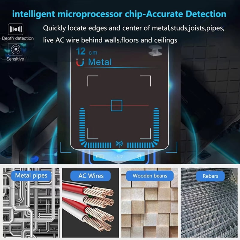 -518 Metal Detector LCD Display Wall Scanner with Positioning Hole for AC Live Cable Wires Metal Wood Stud Find