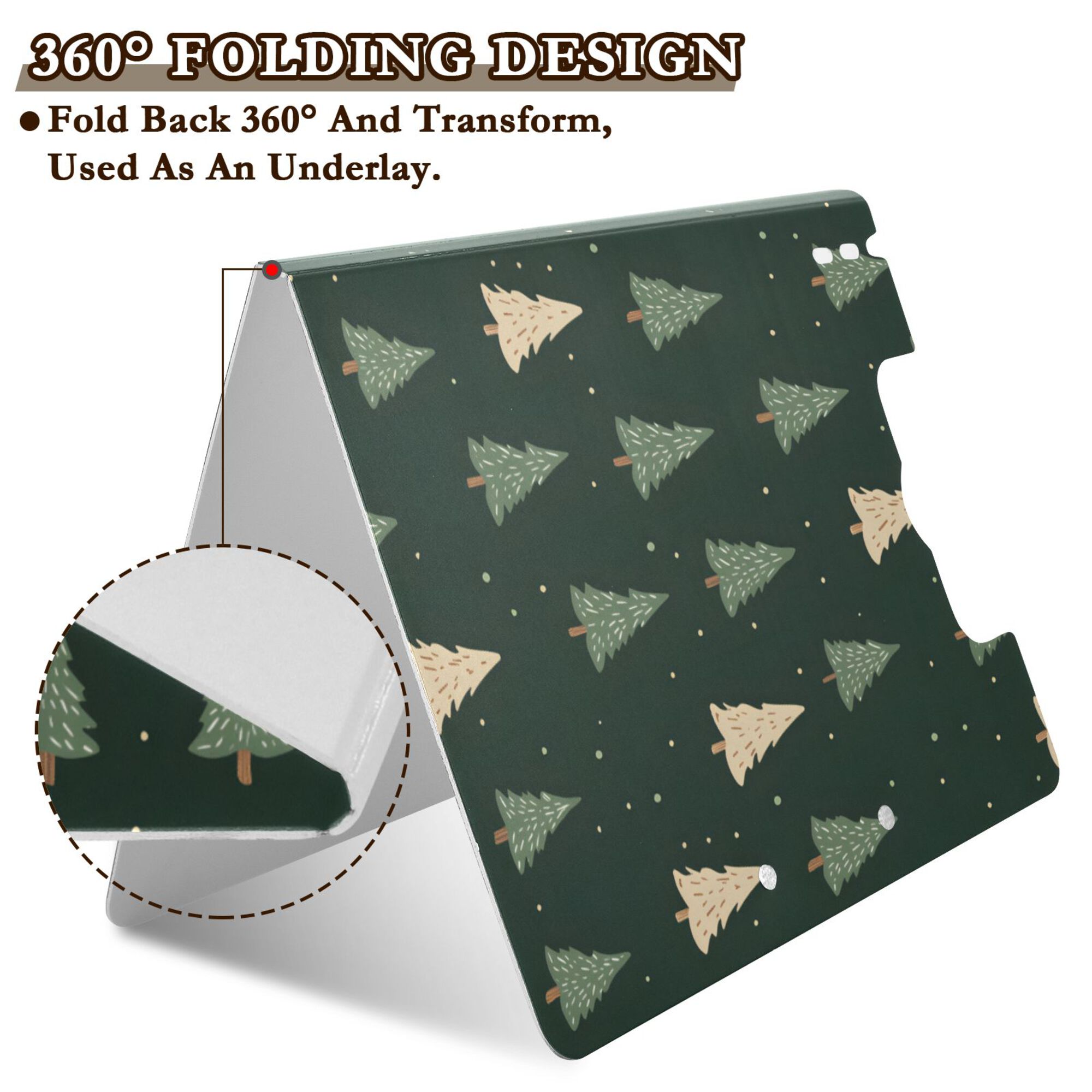 FORMRS A4 Clipboard Folder with Pen Holder Horizontal Foldable School Office Binder, Beige Christmas Trees