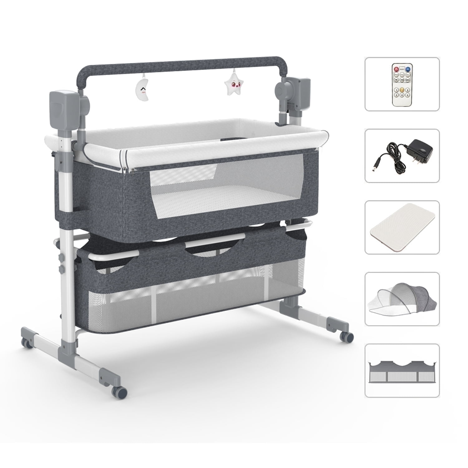 Baby Bassinet, Newborn Bedside Sleeper, Rocking Crib, Folding Portable SteAnny Infant Cradle