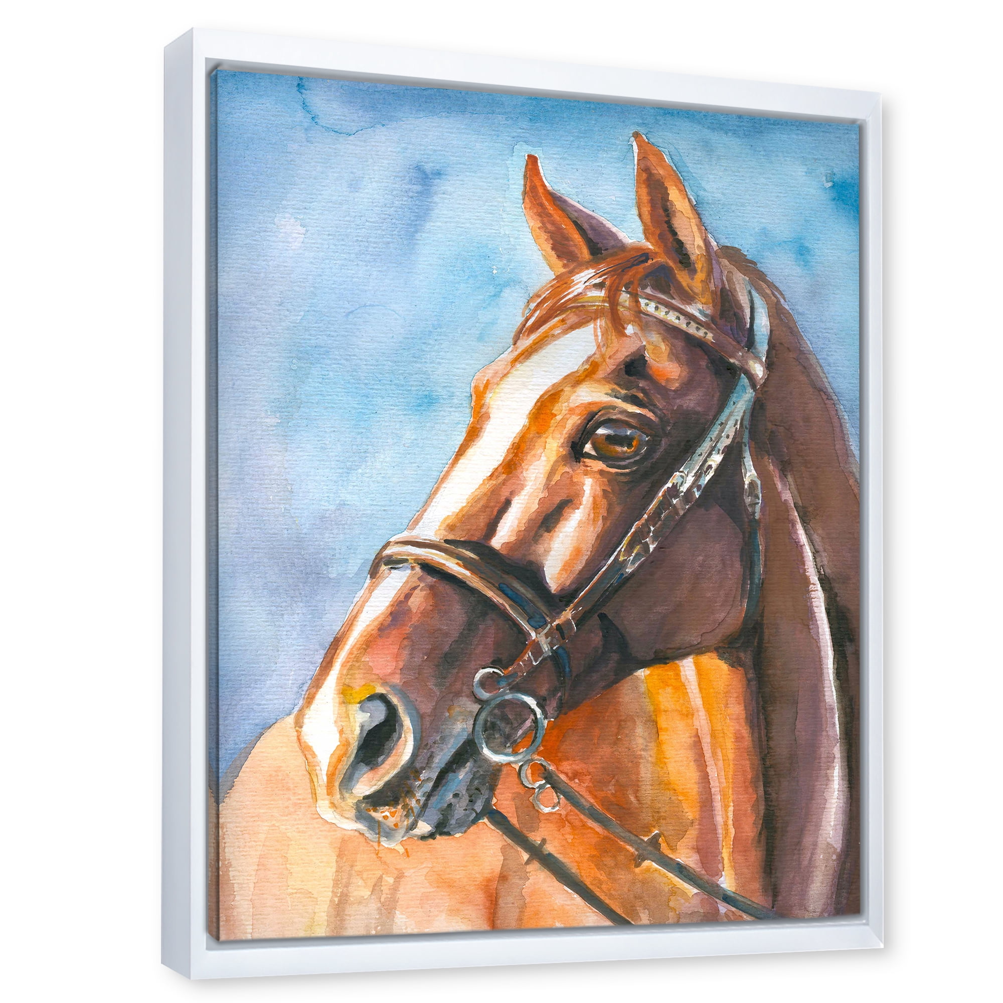 Designart 'Close Up Portrait of A Brown Horse' Farmhouse Framed Canvas Wall Art Print