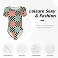 thumbnail image 4 of Vsdgher Colorful Checkered Prinr Short Sleeve Body suit for Womens, Sexy Onesie One Piece Round Neck Bodysuit Shapewear Tummy Control-Large, 4 of 7