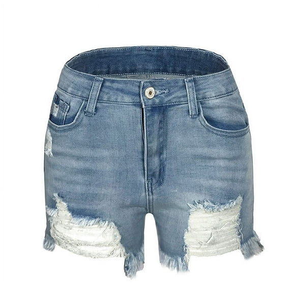 Lenpel Women's Jean Shorts Fashion Mid Rise Frayed Hem Casual Shorts with Pockets Summer Trendy Shorts