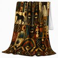 thumbnail image 2 of African Tribal Mask Safari Silhouette Collage, Cozy Artistic Scene, Warm Flannel Blanket for Cabin and Lodge, Wildlife Lovers Housewarming Gift, Artistic Home Decor, 2 of 9