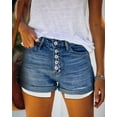 thumbnail image 3 of ONLYSHE Summer Shorts with Pockets Raw Hem Distressed Mid Rise with Zipper Deep Blue L, 3 of 6