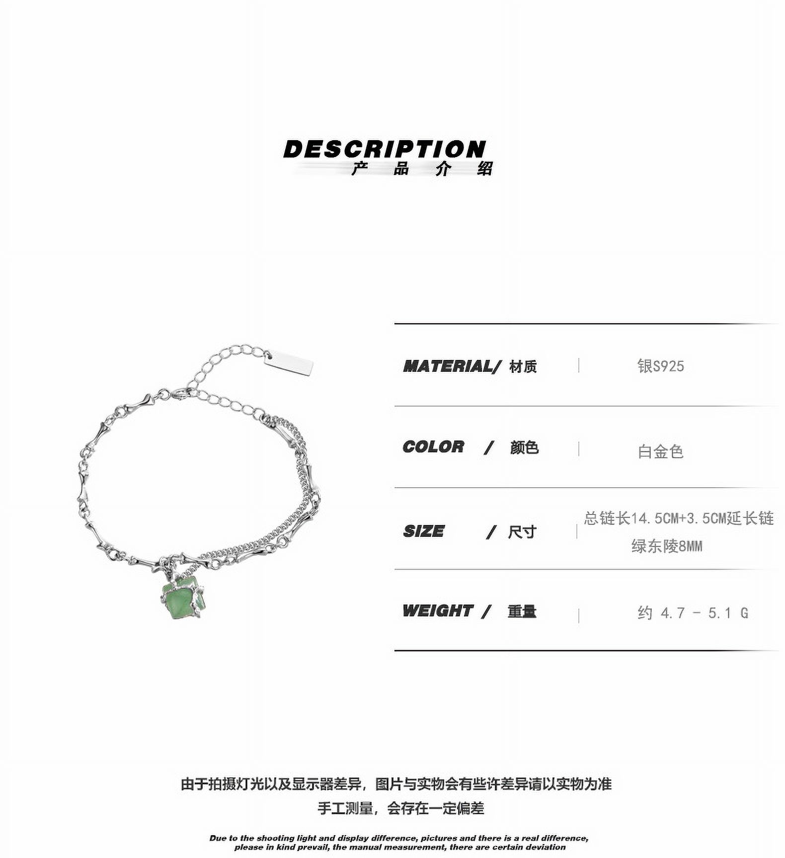 Wollet S925 Sterling Silver Bracelet, Green Dongling Jade Bracelet for Women(14.5+3.5cm) 7 inches