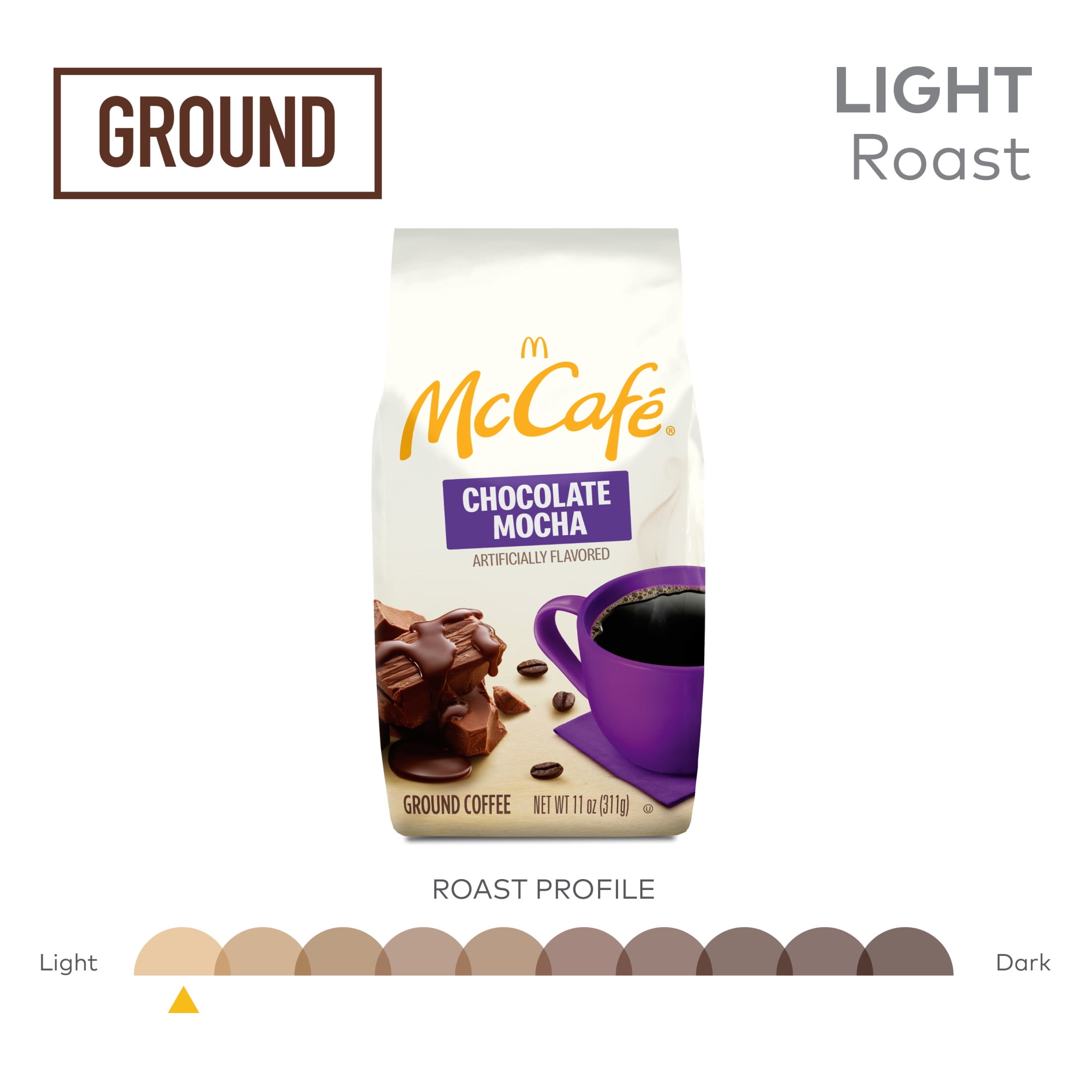 McCafe Mocha Collection Chocolate Mocha Flavored Ground Coffee, Light Roast, 11 oz Bagged