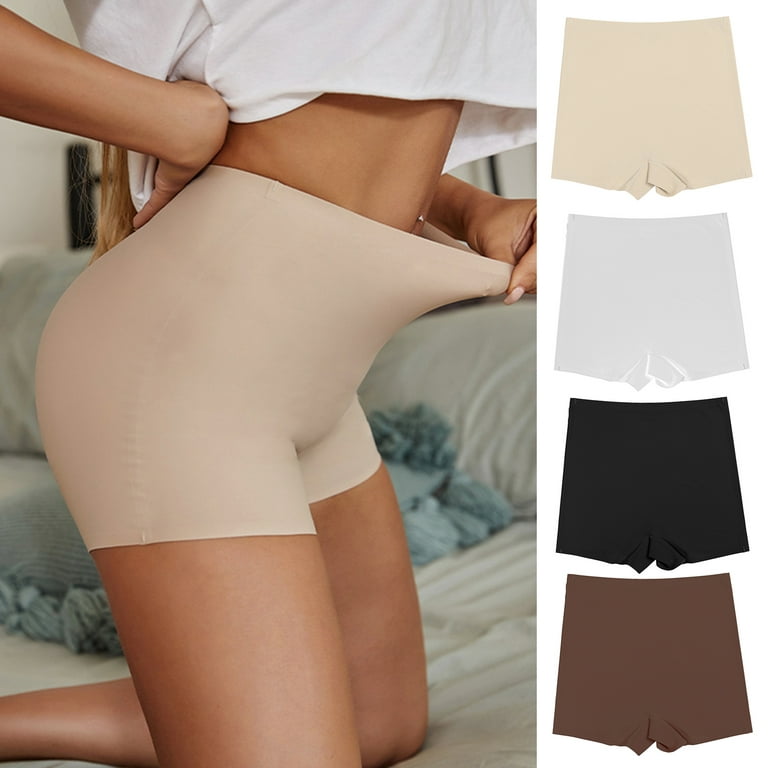 rygai Chic Women Underpants No Hemming Flat Angle Comfortable Seamless  Anti-pilling Soft Anti-septic Tummy Control Safety Pants for Inner  Wear,Brown
