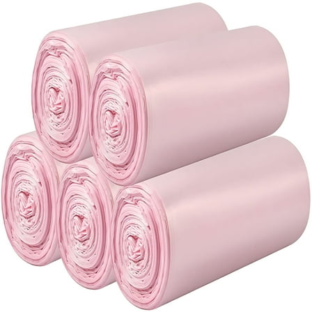 LAMIRO 5 Rolls Small Trash Bags - 100 Counts Durable 4 Gallon Small Garbage Bags for Home Office Kitchen Bathroom Bedroom Trash Can Liners (Pink)